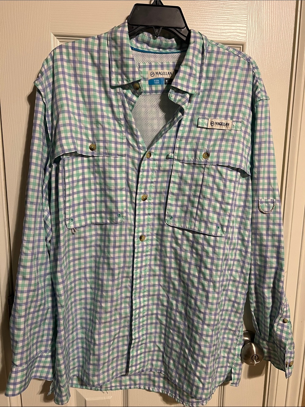 Magellan Outdoors Fish Gear Plaid Performance Shirt in Blue and Green